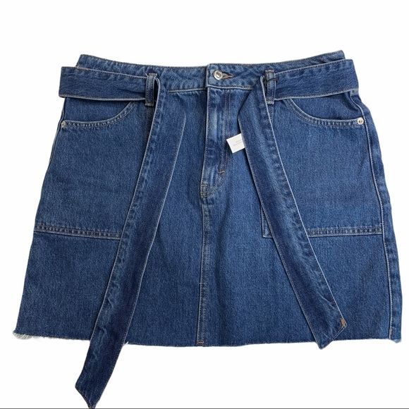 TOPSHOP Y2K Moto Denim Jean‎ Belted Mini Skirt 10 - Picture 4 of 11